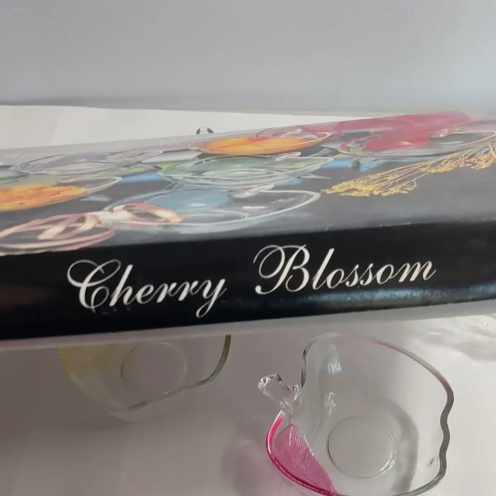 KIG Cherry Blossom Apple Glass Bowl Set 6 PC Clear w/ Box 5